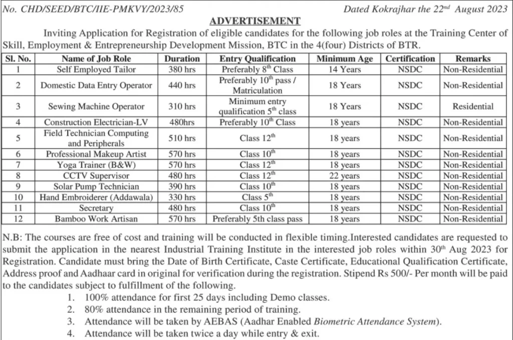 Free Course by BTR 2023 Notification