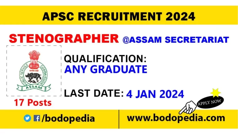 APSC Stenographer Recruitment