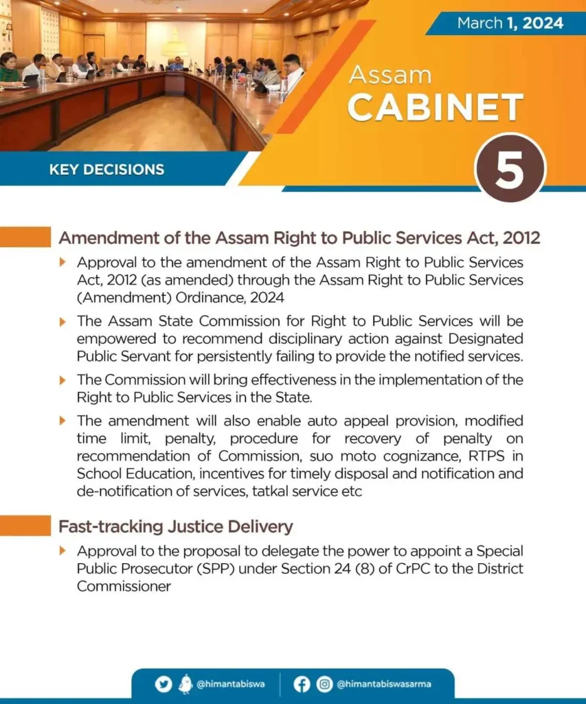 Assam Cabinet Meeting 1 March 2024