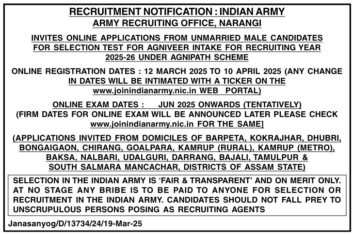 Indian Army Agniveer Recruitment Notification 2025-26