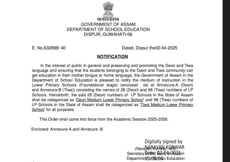 Tiwa and Deori as Medium of Instruction