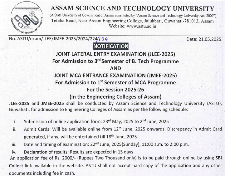 Assam JLEE and JMEE 2025 Notification