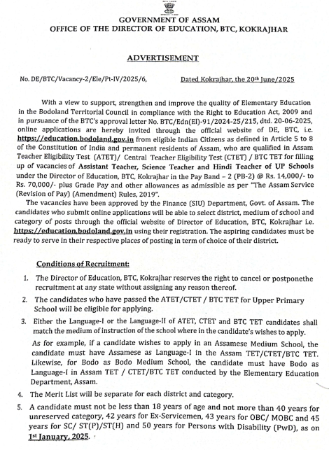 BTR UP Teacher Recruitment 2025