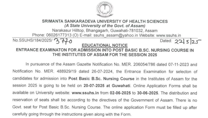 SSUHS Post Basic Bsc nursing entrance exam