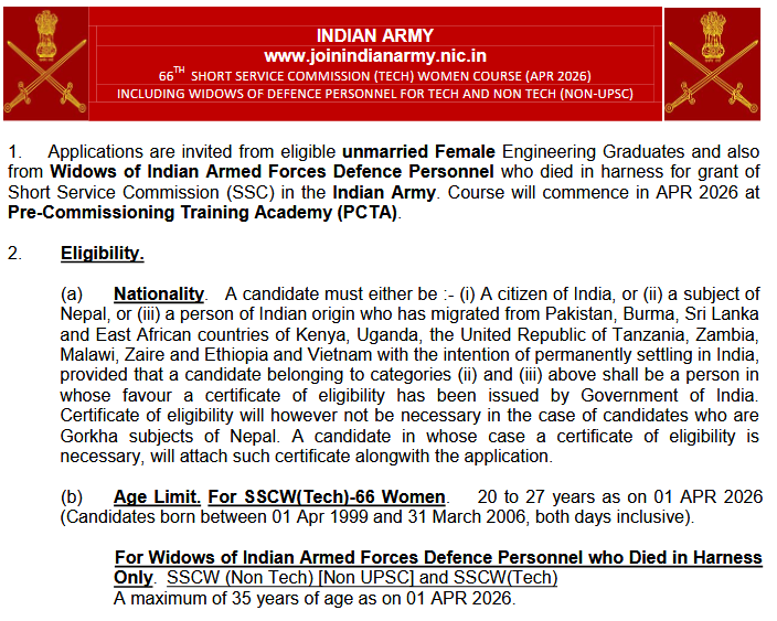 Army SSC Tech Women 66th Notification