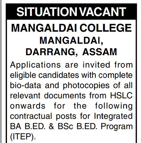 Mangaldai College Recruitment